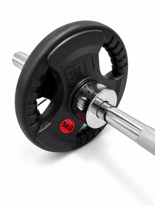 55KG Olympic Barbell & Rubber Weight Plate Bundle